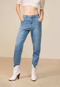 Rayen - Boyfriend Jeans With Contrasted Topstitching Details - Suncoo HK