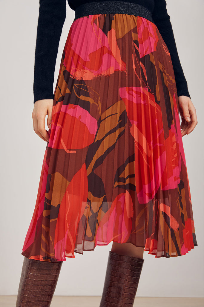 Fabiola - Fuschia Arty Printed Pleated Skirt - Suncoo HK