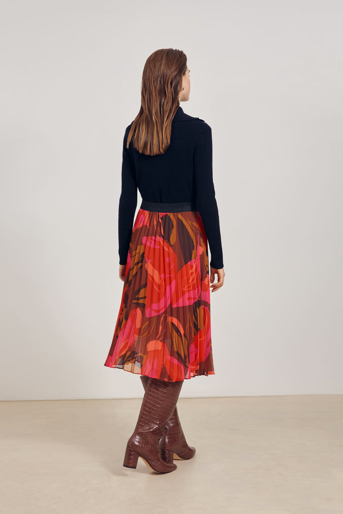 Fabiola - Fuschia Arty Printed Pleated Skirt - Suncoo HK