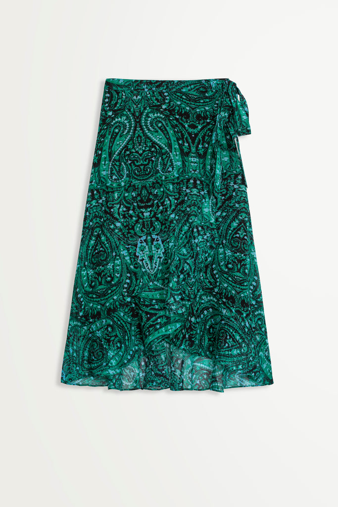 Fancy - Green Cashmere Printed Wrap Skirt - Suncoo HK