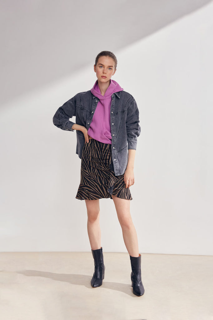 Fran - Knitted Jacquard Zebra Striped Lurex Short Skirt - Suncoo HK