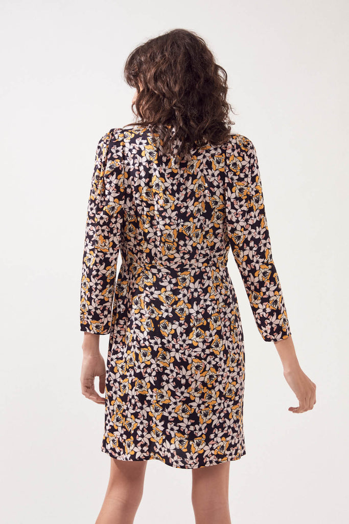 Cosette - Floral Vintage Printed Short Wrap Effect Dress - Suncoo HK