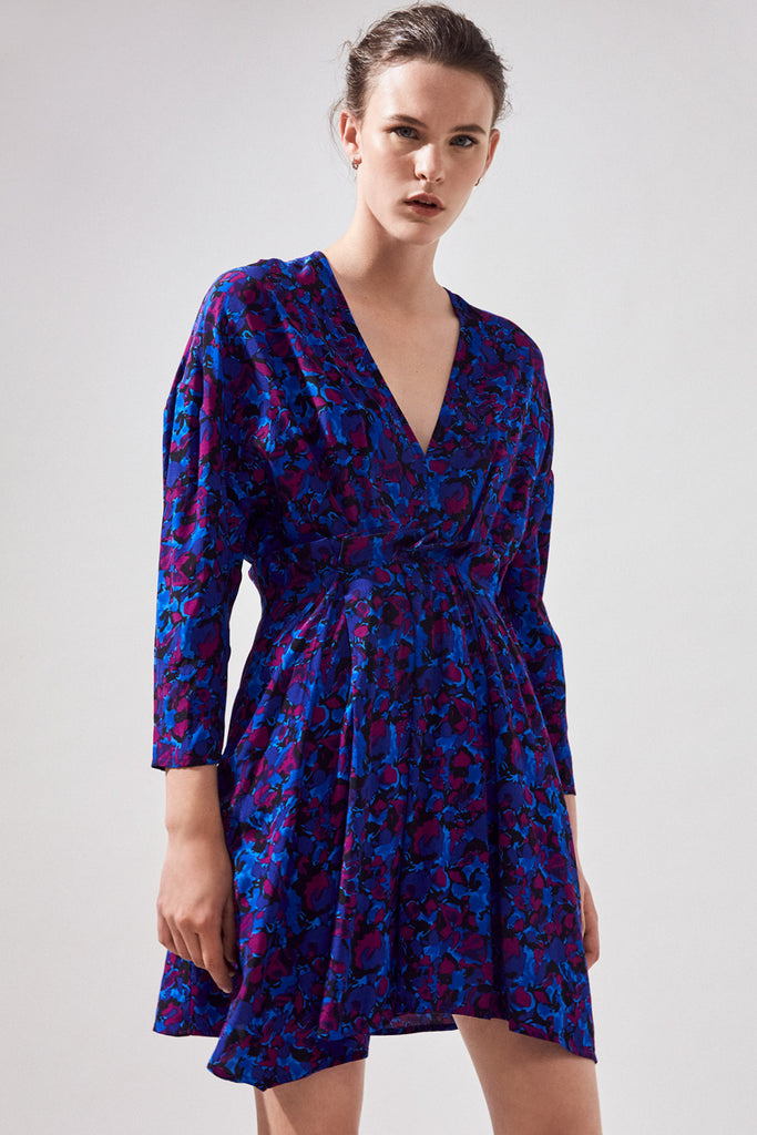Carmen - Fuchsia Printed Short Dress With Ruffles Details - Suncoo HK
