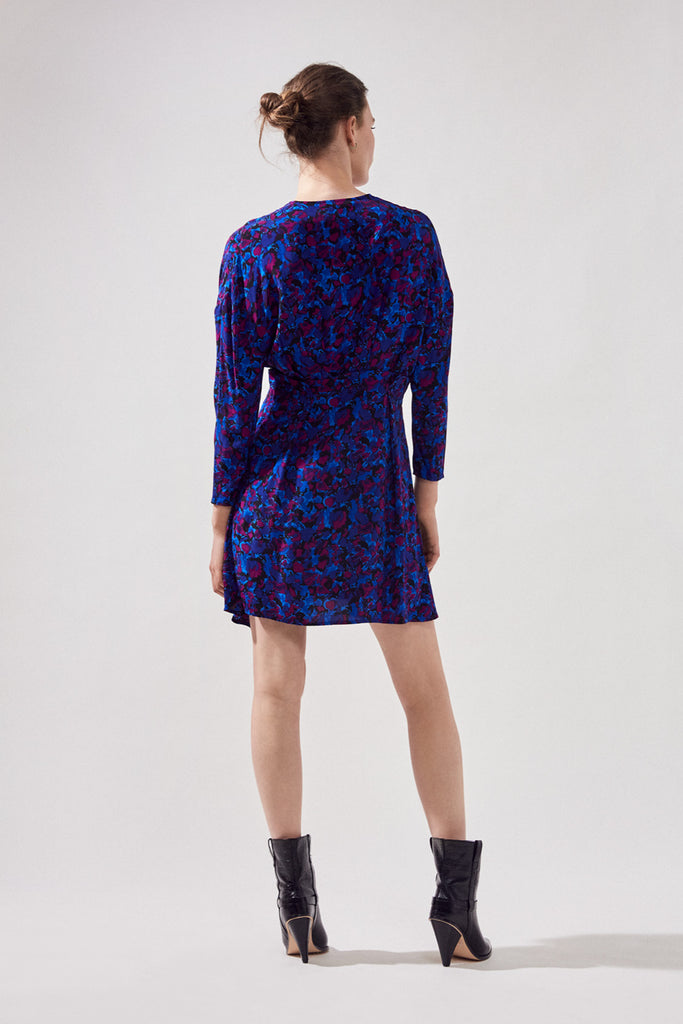 Carmen - Fuchsia Printed Short Dress With Ruffles Details - Suncoo HK