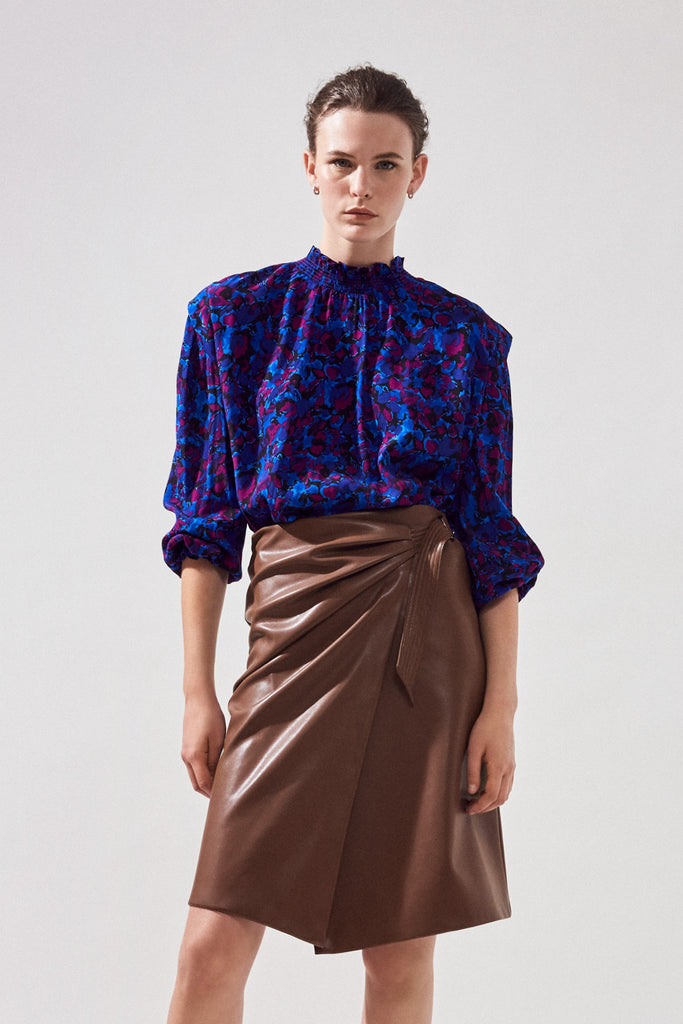 Lea - Buttoned Fushia Fluid Printed Blouse - Suncoo HK