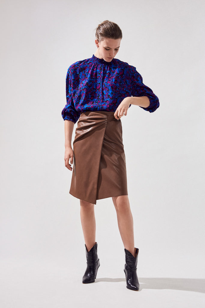 Lea - Buttoned Fushia Fluid Printed Blouse - Suncoo HK