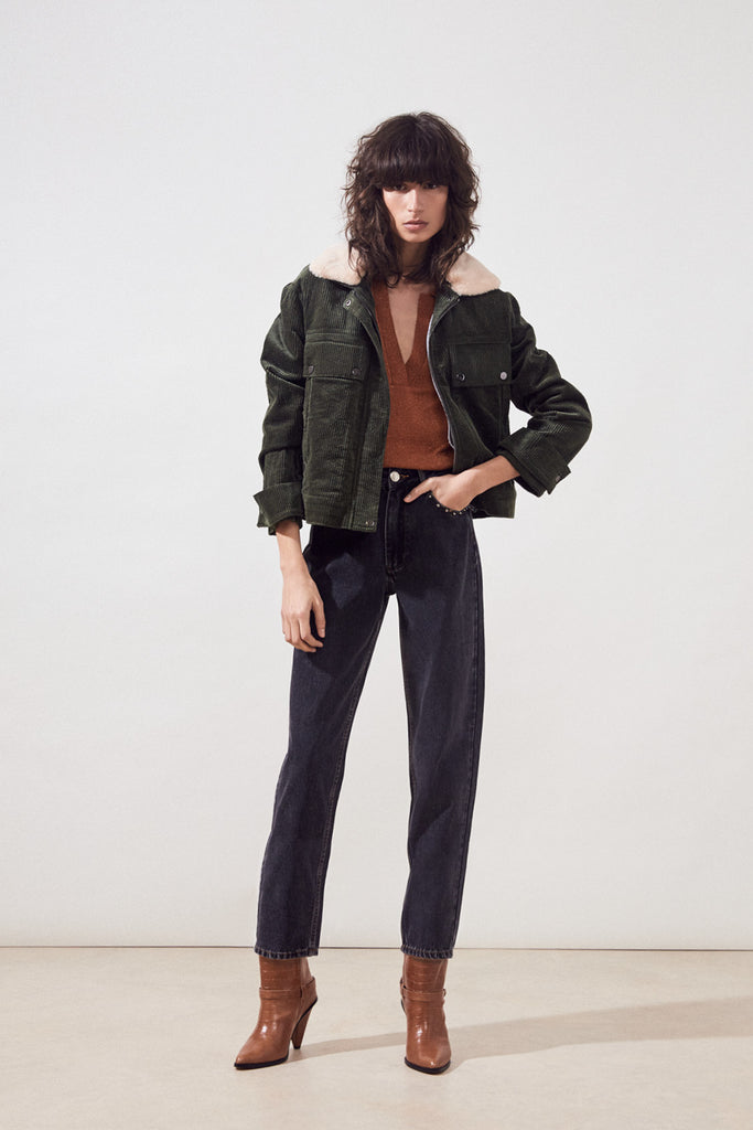 Romain - Washed Grey Boyfriend Jeans Studs Details - Suncoo HK