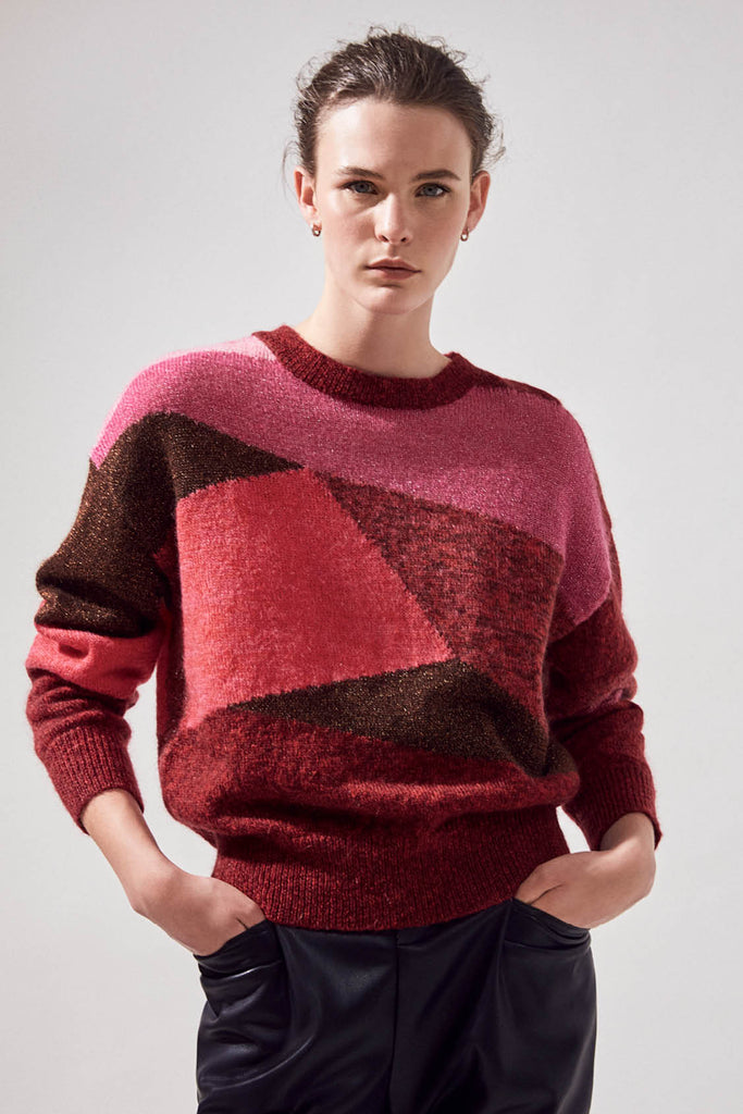 Passioni - Colorblock Fancy Jumper With Lurex Touch - Suncoo HK