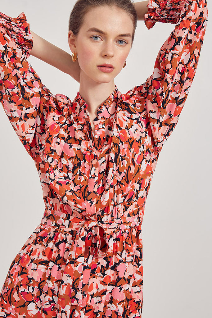 Cardi - Midi Abstract Floral Printed Shirt Dress - Suncoo HK