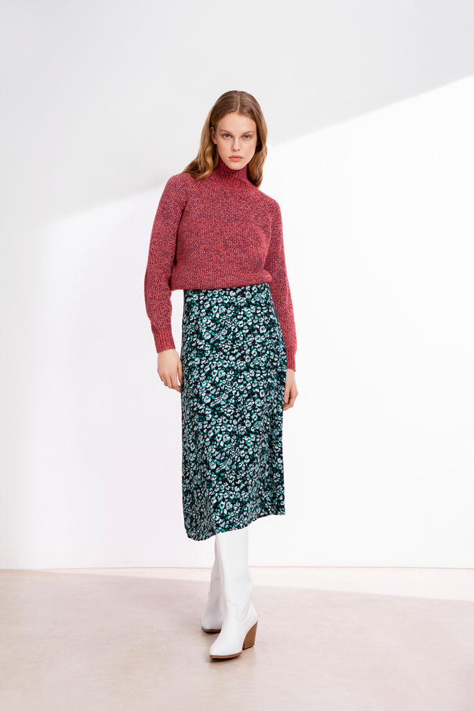 Fanny - Green Floral Printed Fluid Skirt - Suncoo HK