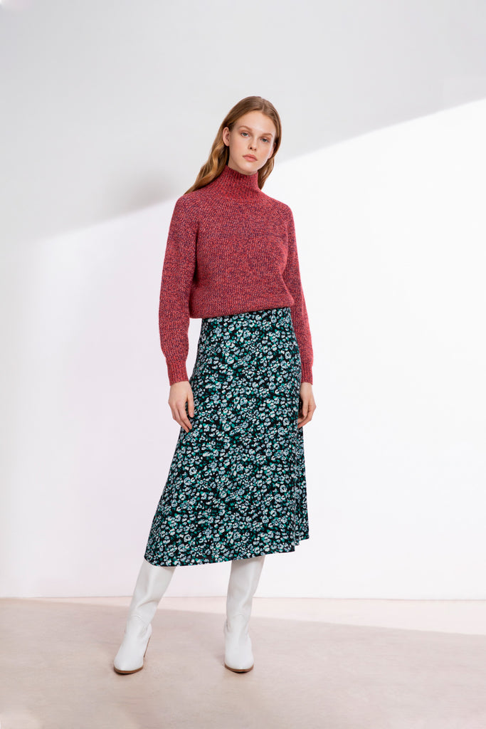 Fanny - Green Floral Printed Fluid Skirt - Suncoo HK