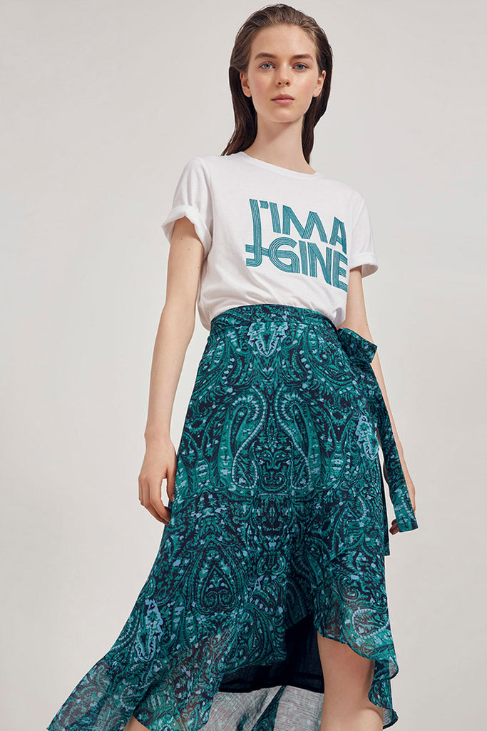 Fancy - Green Cashmere Printed Wrap Skirt - Suncoo HK