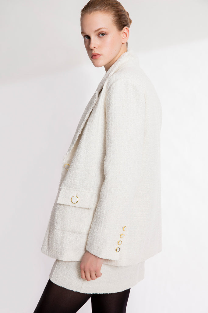 Dora - Plain Tweed Blazer Jacket - Suncoo HK