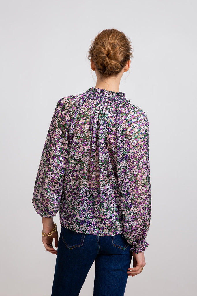 Leony - Bow Liberty Printed Fluid Blouse - Suncoo HK