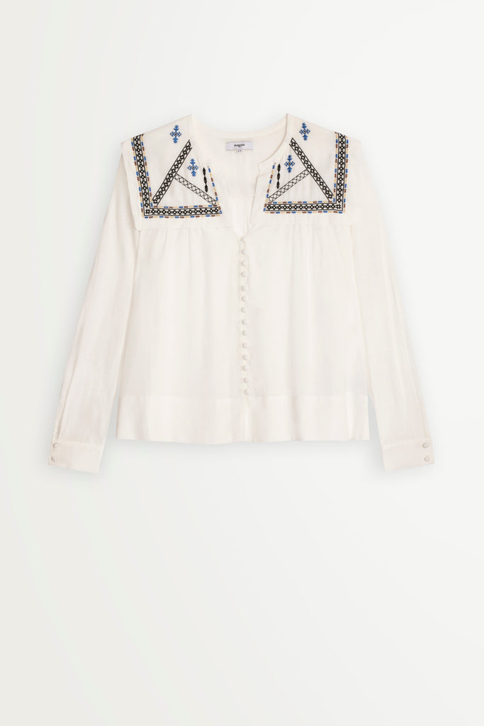 Laura - White With Embroideries Shirt - Suncoo HK