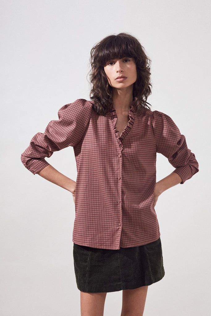 Lilette - Cotton Checked Shirt With Ruffles Details - Suncoo HK
