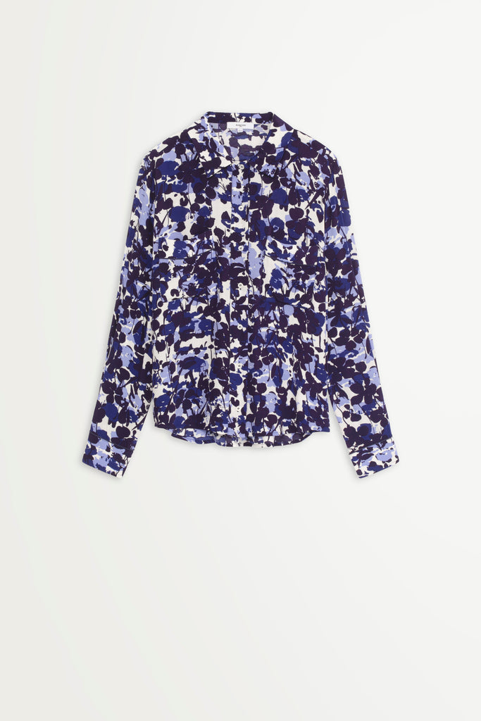 Louane - Blue Flower Print Fluid Blouse - Suncoo HK