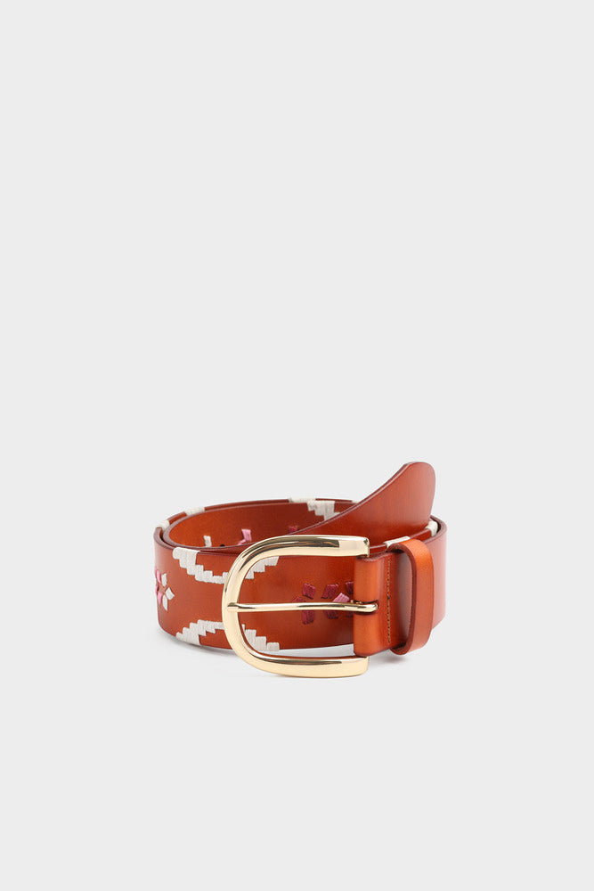 Anelie - Leather Belt With Embroidered Details - Suncoo HK