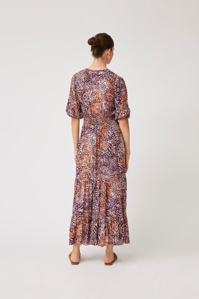 Ceda - Terracotta Leopard Print Long Dress With Lurex Touch - Suncoo HK