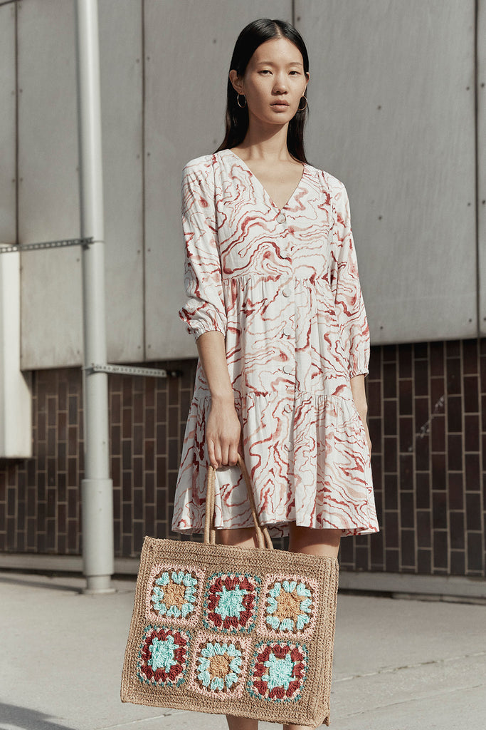 Cony - Relief Marble Effect Print Short Dress - Suncoo HK