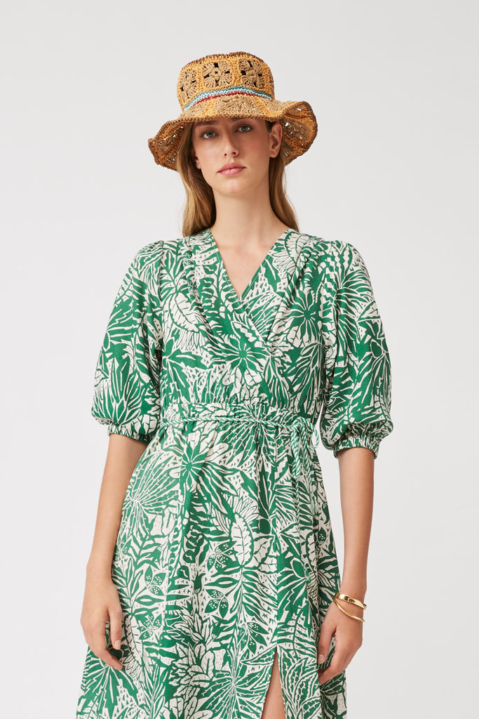 Cotty - Tropical Print Belted Long Dress - Suncoo HK