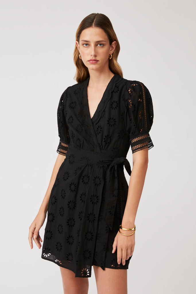 Chance - Embroidered Floral Pattern Short Wrap Dress - Suncoo HK