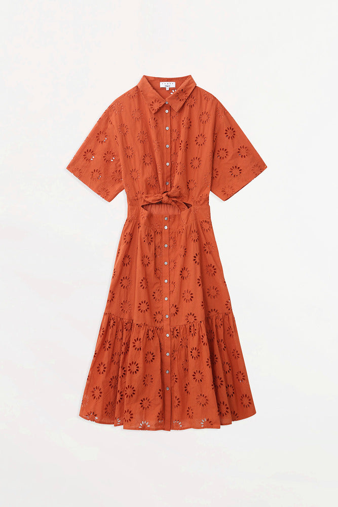 Chiara - Embroidered Floral Pattern Midi Shirt Dress - Suncoo HK