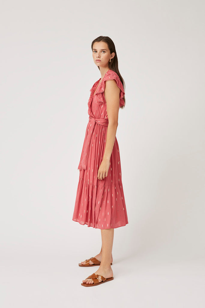 Caty - Midi Jacquard Lurex Belted Dress - Suncoo HK