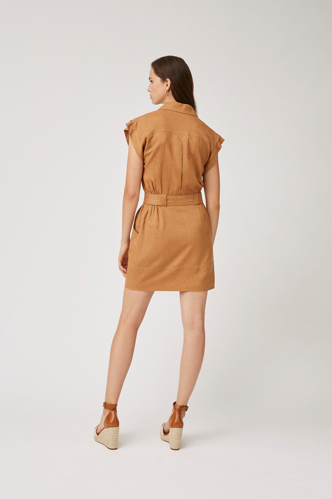 Cana - Belted short shirt dress with topstitching details - Suncoo HK