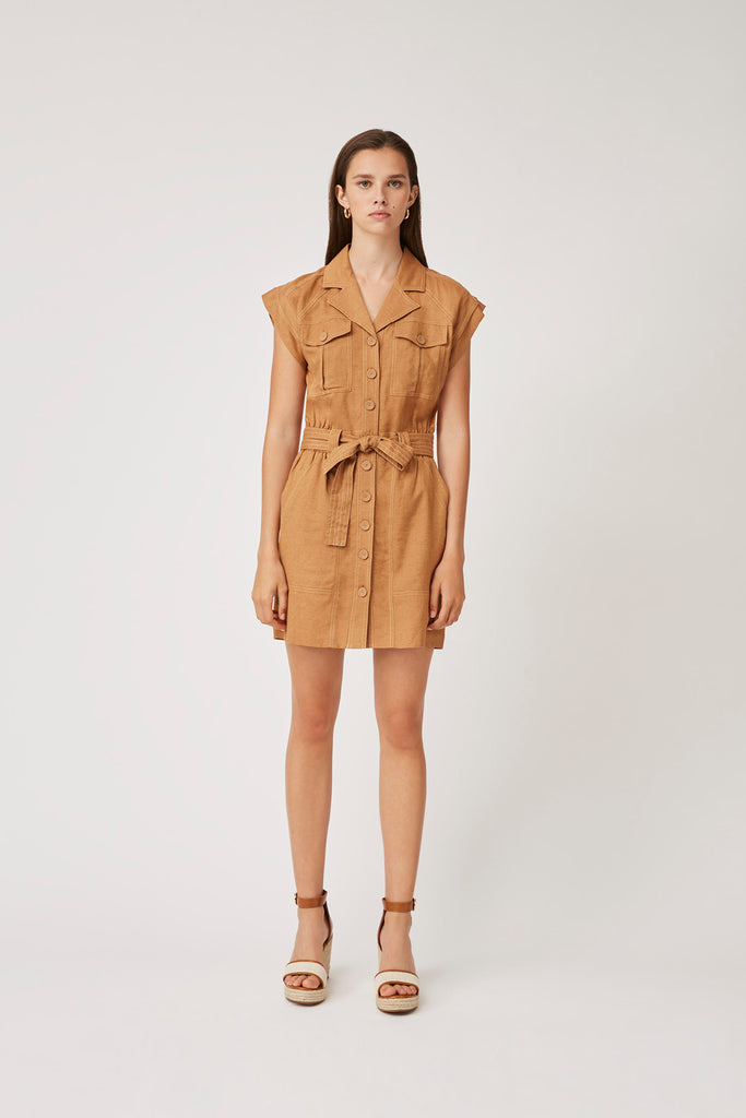 Cana - Belted short shirt dress with topstitching details - Suncoo HK