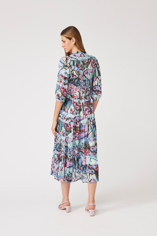Camila - Geometric Floral Pattern Shirt Dress - Suncoo HK