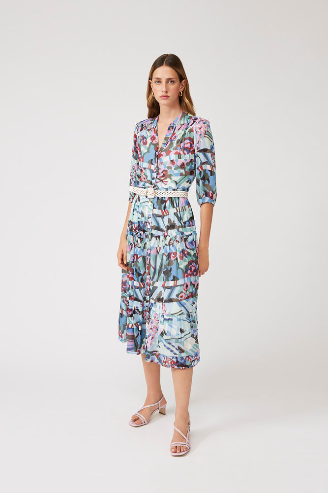 Camila - Geometric Floral Pattern Shirt Dress - Suncoo HK