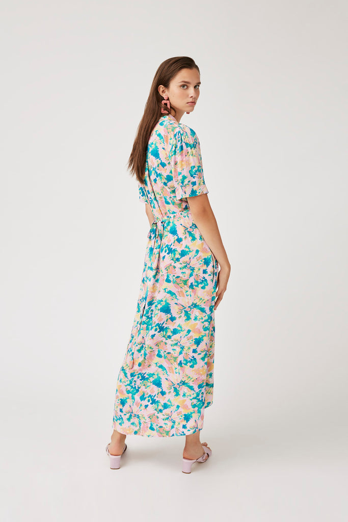 Clara - Tie and Dye Liberty Print Long Wrap Dress - Suncoo HK