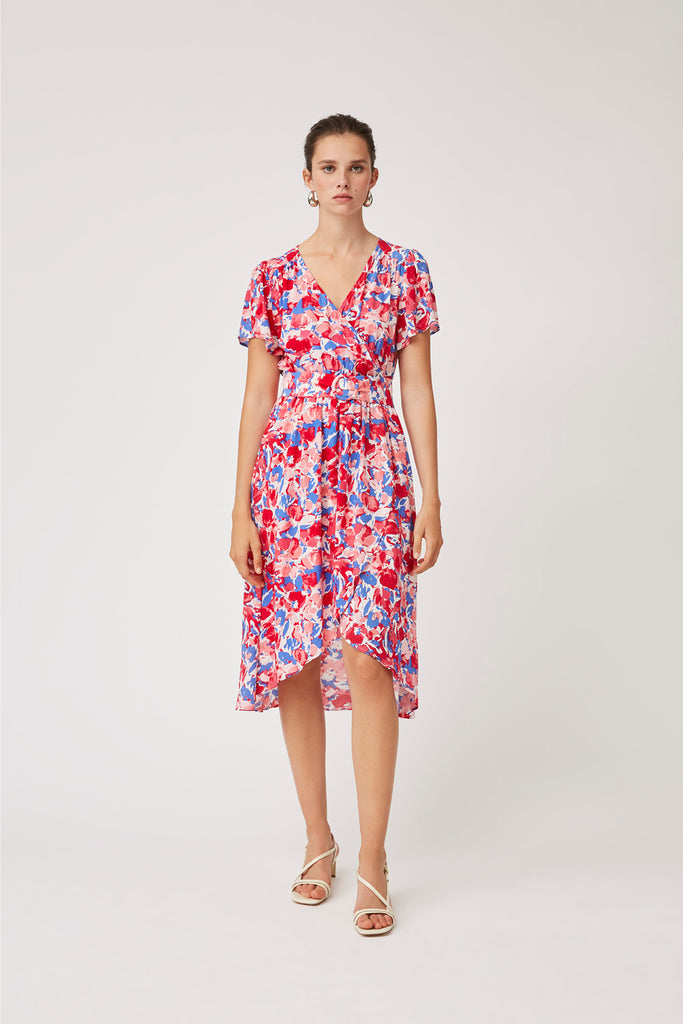 Claire - Fuchsia Camo Print Midi Belted Dress - Suncoo HK