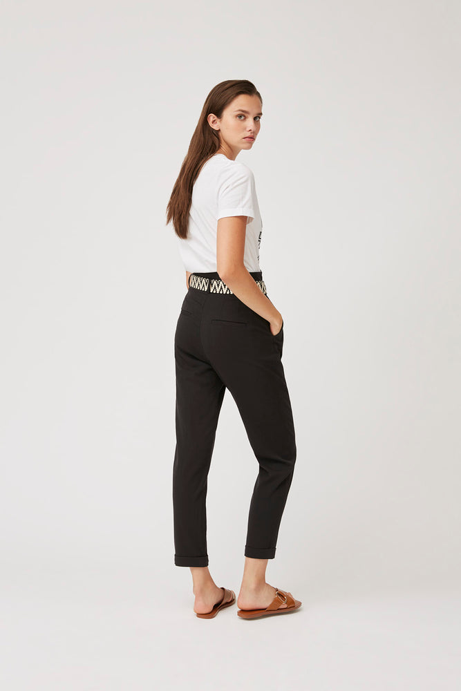 Jim - High Waisted Belted Pants With Ethnic Details - Suncoo HK