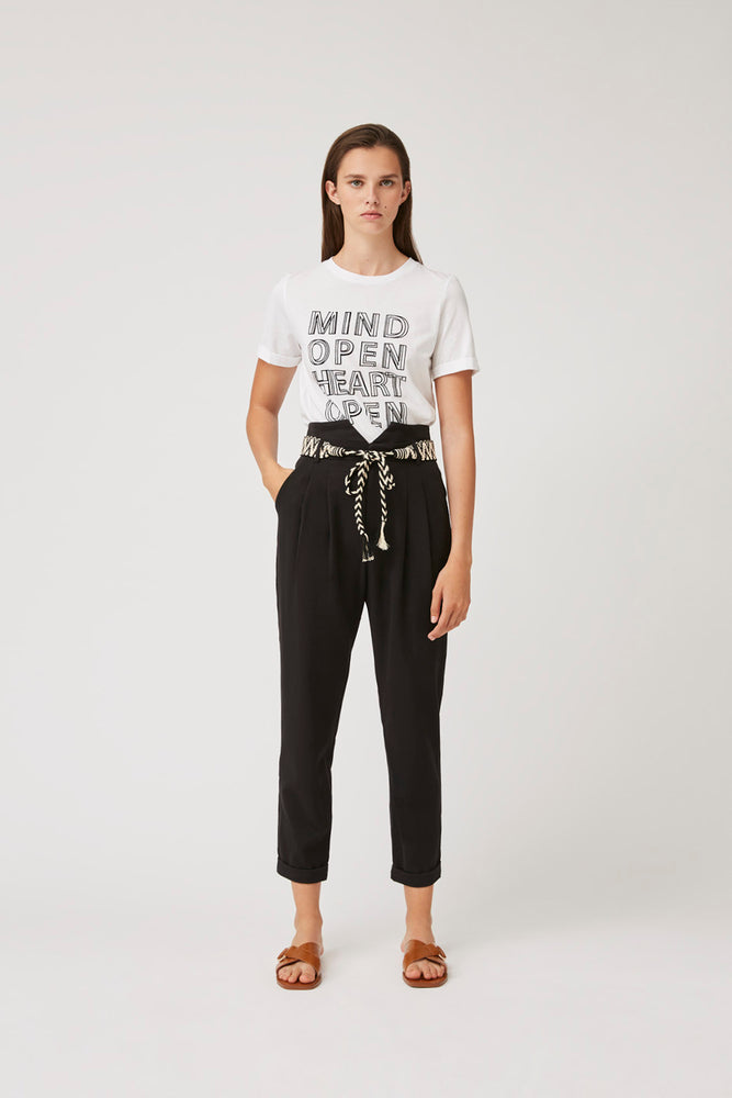 Jim - High Waisted Belted Pants With Ethnic Details - Suncoo HK