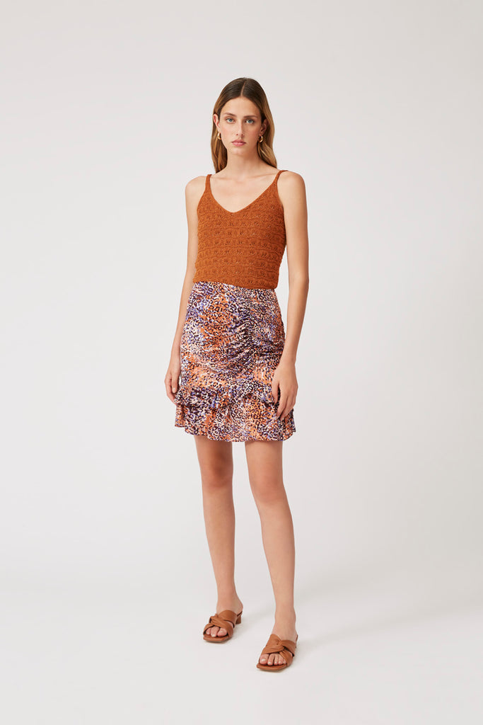 Fina - Terracotta Leopard Print Short Skirt With Lurex Touch - Suncoo HK