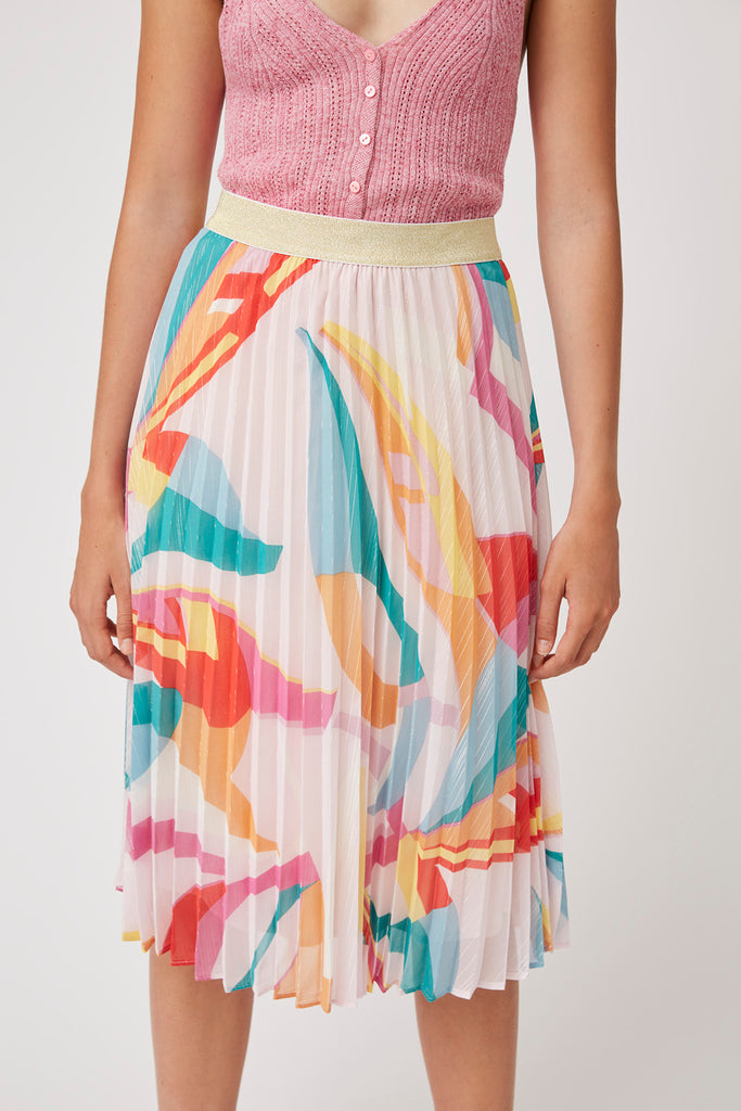 Falak - Colourful Graphic Print Pleated Fluid Skirt - Suncoo HK