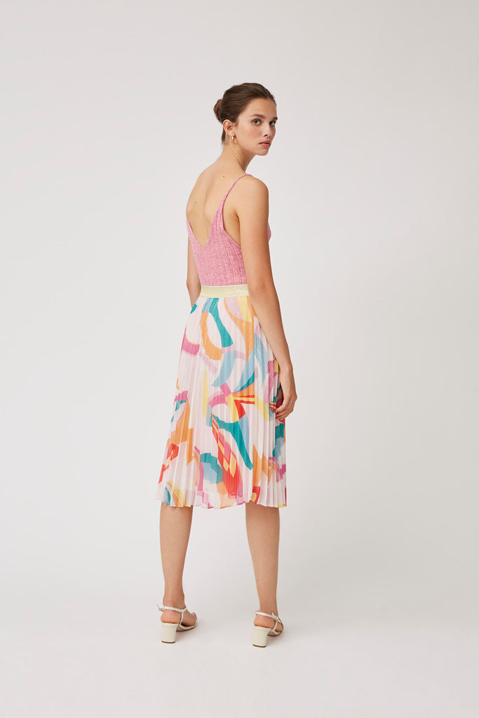 Falak - Colourful Graphic Print Pleated Fluid Skirt - Suncoo HK