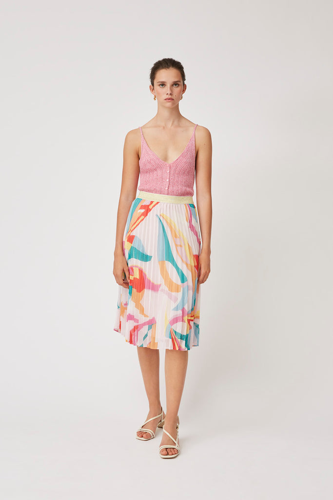Falak - Colourful Graphic Print Pleated Fluid Skirt - Suncoo HK