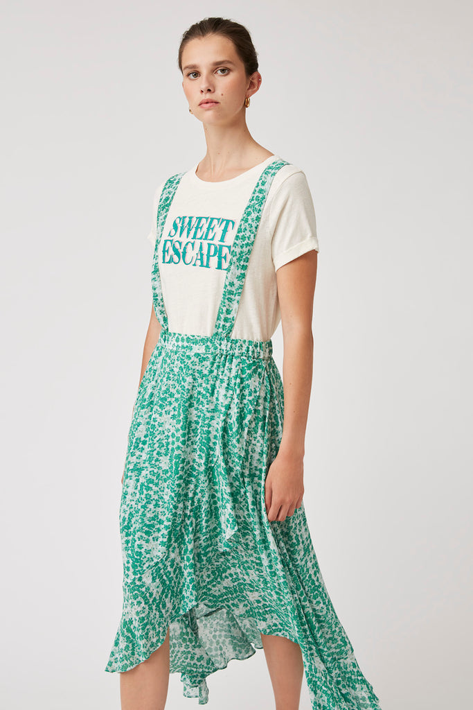 Felia - Green floral print straped skirt - Suncoo HK