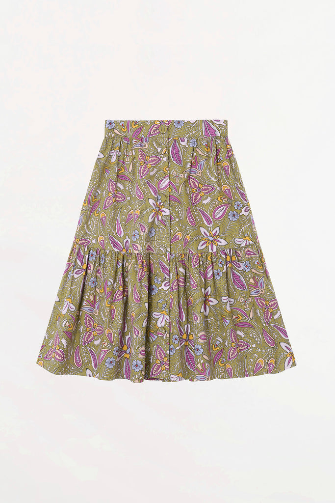 Fran - Tropical Print Cotton Midi Skirt - Suncoo HK