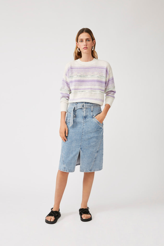 Fresh - Denim Belted Midi Skirt - Suncoo HK