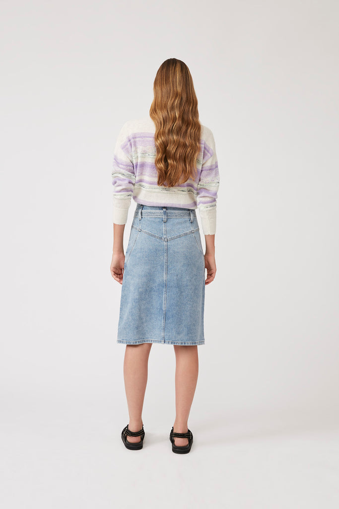Fresh - Denim Belted Midi Skirt - Suncoo HK