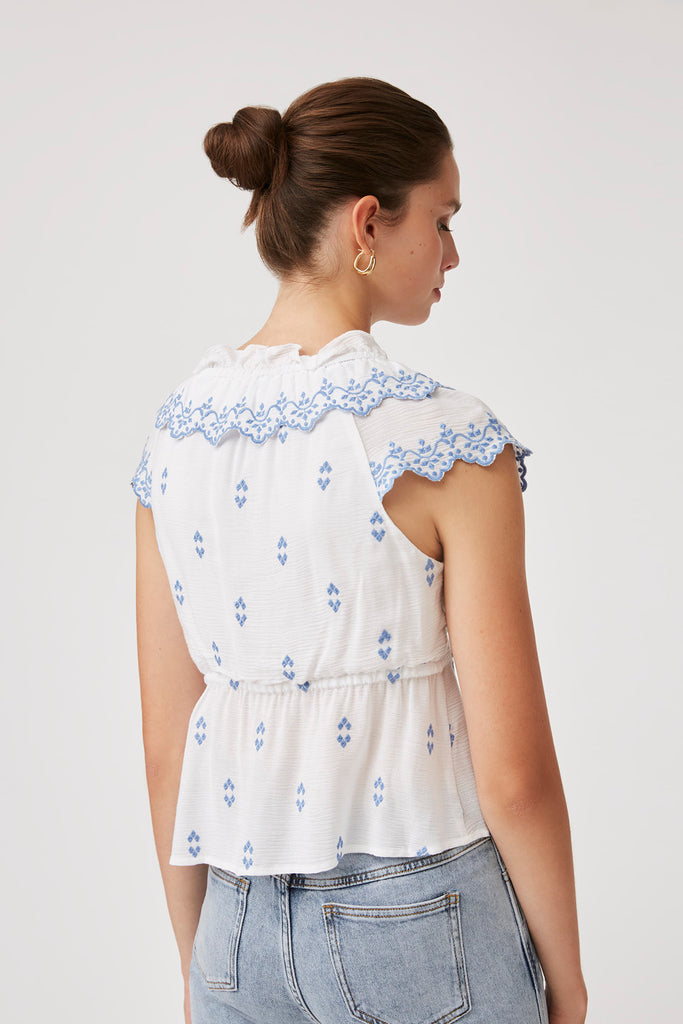 Lexi - Embroidered Blue Detail Short Blouse - Suncoo HK