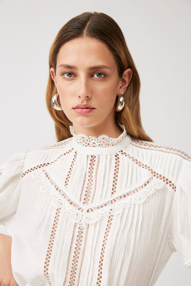 Linsey - Embroidered Fancy Blouse With Lace Details - Suncoo HK