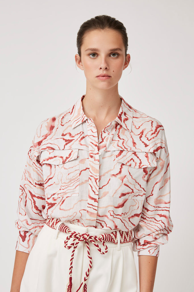 Lucy - Relief Marble Effect Print Shirt - Suncoo HK