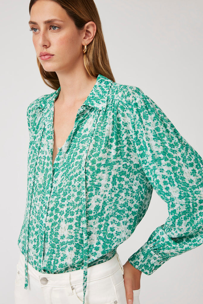 Limba - Green floral print fluid blouse - Suncoo HK