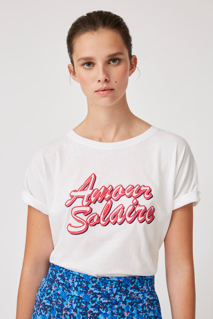 Marie - Embroidered Message Amour Solaire T-Shirt - Suncoo HK