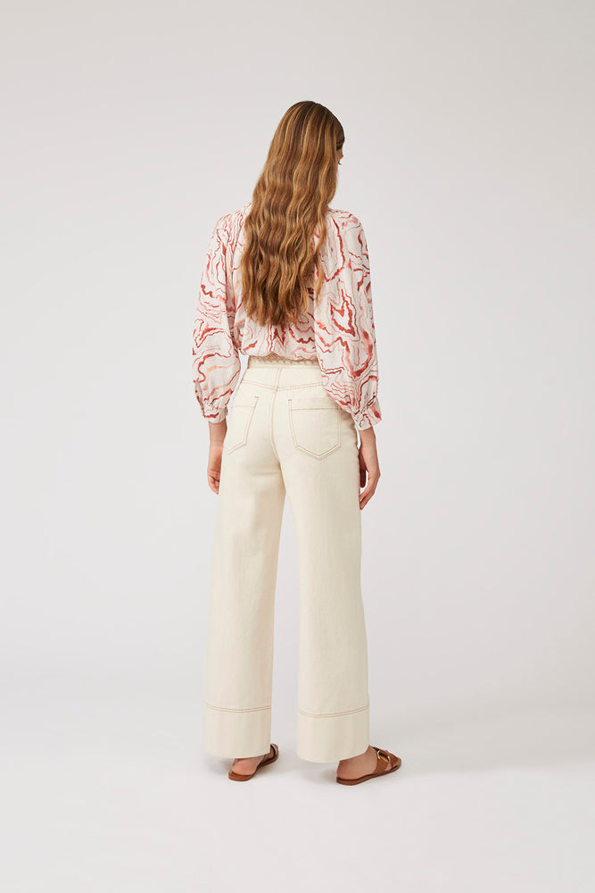 Renata - Large Jeans With Topstitching Details - Suncoo HK